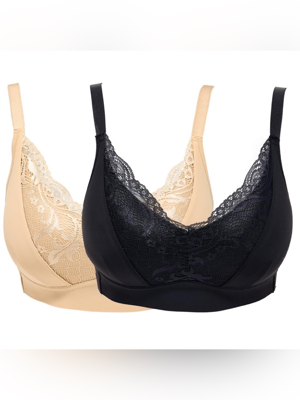 Rhonda Shear Molded Cup Lace-Front Wireless Bra - Black & Nude